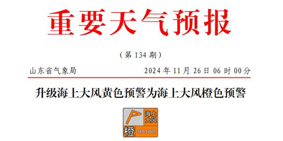 山东海上大风橙色预警，，，，，部分口岸或暂停作业
