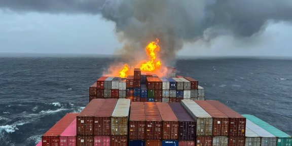马士基旗下集装箱船航行途中起火，，，，，多个货柜受损